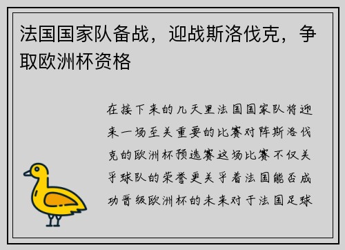 法国国家队备战,迎战斯洛伐克,争取欧洲杯资格