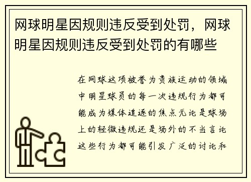 网球明星因规则违反受到处罚,网球明星因规则违反受到处罚的有哪些